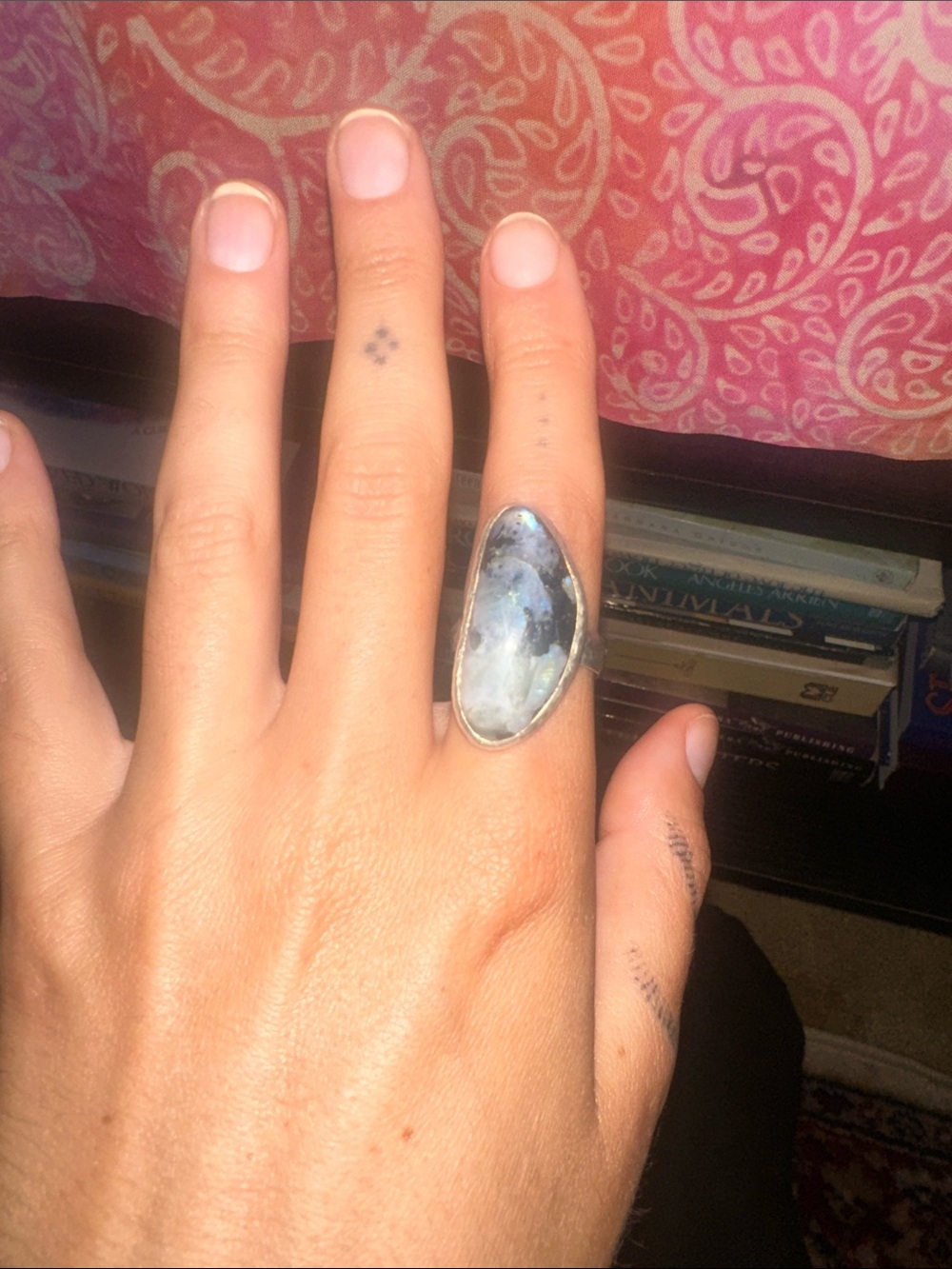 Handcrafted Silver Blue-Gray Gemstone Statement Ring